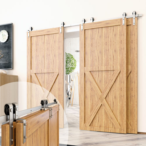 Homacer Nickel Single Bypass Double Barn Door Hardware Kit Wayfair